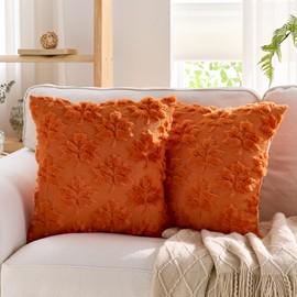 Maple Leaf Fall Pillow Covers 20x20 Inch Set of 2 Autumn Decorative Throw Pillow Covers Indoor Outdoor Orange Soft Plush Faux Fur Pillow Cases Thanksgiving Harvest Bedroom Sofa Cushion Couch Decor
