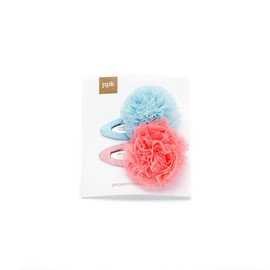 Peppercorn kids Girls 2-PC Tulle Pompom Hair Clip - Blue/Peach