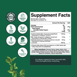 Natures Craft Cleansing Herbal Liver Detox Gummies Liver Support Milk Thistle Gummies with Artichoke Extract Turmeric Curcumin and L-Carnitine - Vegan and Non-GMO - Sweet Lemon (45 Servings)