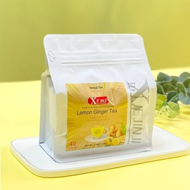 XIEJINJI Lemon Ginger Tea Bags, 4.2g x 40 Count (5.9 oz), Pyramid Clear Filter Teabag - Large Tea Bags for Multiple Brews