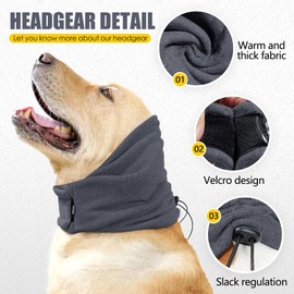 PAWIVID Dog Ear Muffs & No Shake Ear Wrap for Hematoma, Bathing, Drying & Noise Anxiety Relief - Elastic Ear Protector with Calming Hoodie Design for Grooming/Head Ear Cover (Grey, L)
