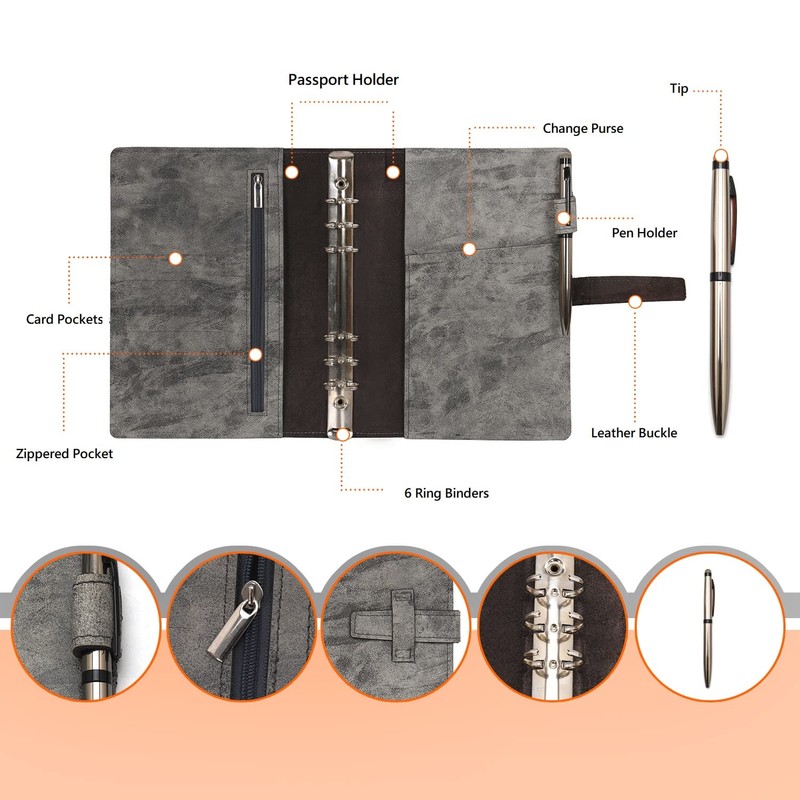 Wonderpool Leather Diary 6 Ring Binder Folder Organiser with Dotted