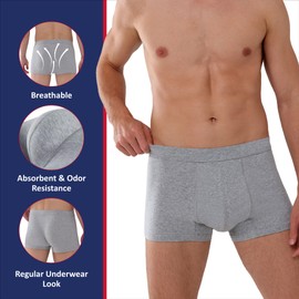 KARSWATT Washable Absorbency Urinary Incontinence Underwear for Men, Leak Proof Boxer Briefs for Bladder Leak Protection 3 Pack (3X-Large, Gray)