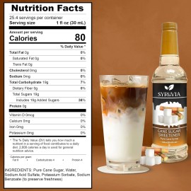 Syruvia Cane Sugar Sweetener Coffee Syrup 25.4 fl oz, Kosher,  for Lattes & More