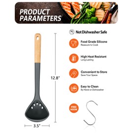 Large Silicone Ladle Spoon for Soup, Non Stick Kitchen Utensils with High Heat Resistant, BPA Free, Perfect Kitchen Tools for Cooking, Stirring,Serving Soups, 13.2inch (Grey)