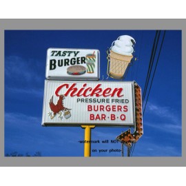 Tasty Burger Joint Chicken BBQ Diner PHOTO Vintage Restaurant Sign Photo 5x7