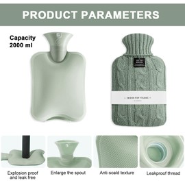 MOGONE Hot Water Bottle with Cover, PVC Hot Water Bag with Warm Knitted Cover, 2L Premium Classic Hot Water Bag, Removable Hot Cold Pack, Hot Water Bed Warmer, Used to Relieve Cramps, Pain