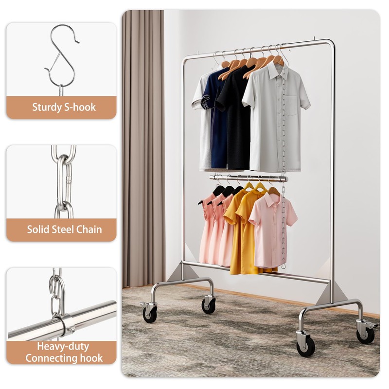 LOMILD Closet Hanging Rod, Adjustable Width and Height Closet Extender