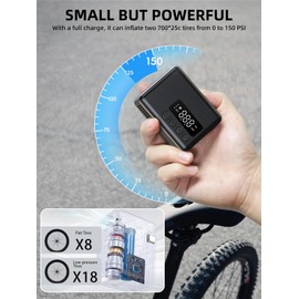 AIRSURE Mini Bike Pump, 30s Fast Inflate Bike Pump with Gauge, 150PSI Portable Bicycle Tire Pump with Auto Stop for Road Bikes, Mountain Bike, E-Bike, Motorcycles, Balls