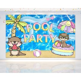 5x3 FT Otter Pool Party Backdrop - Charming Aquatic Celebration Photography Background