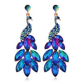 fdsmall Women's Tassel Earrings Peacock Earrings Austrian Crystal Boho Waterfall Beads Fringe Drop Earring, Alloy Steel