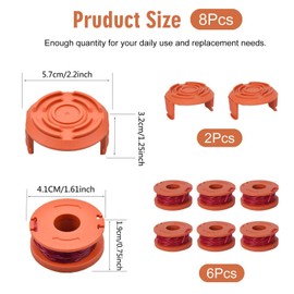 EPCDBBRT 6 Pc Trimmer Spools And 2 Pc Trimmer Spool Covers, Lawn Mower Accessories, Electric Trimmer Replacement Parts, Garden Tool Accessories