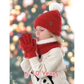 Kids Hat Scarf Glove Set Boys Girls Ages 5-7 6-8 Toddler Winter Beanie Hat Neck Warmer Mittens 2t-4t 1-3 Years Fleece Lined