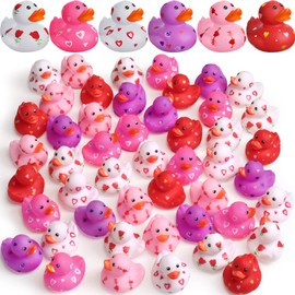 48 Pcs 2 Inch Valentine Rubber Duckies Bulk Valentine's Day Small Heart Rubber Ducks for Pool Bathtub Toys Classroom Prizes Birthday Party Favors Gifts Goodie Bag Fillers, 6 Styles