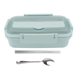 Lunch Box 3 Compartments 304 Stainless Steel Plastic Matching Spoon Chopsticks Portable Lunch Containers for Office Blue