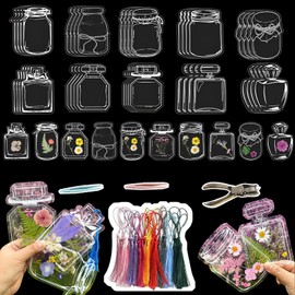 82PCS Transparent Dried Flower Bookmarks, Clear Pressed Flower Bookmark Making Kit, Large Size Bottle Shaped Book Marks Stickers with Tassels Tweezer Hole Punch, DIY Plant Book Maker for Women Kids
