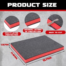 HOSASSPER 4 Pcs Red & Black Polyurethane Tool Box Foam, 16 x 12 x 1.5 Inch, Packout Foam Organizer