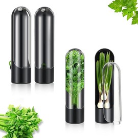 YYBD 2 Pack Herb Saver for Refrigerator Herb Saver Pod Vegetable Preservation Bottle Fresh Herb Keeper for Cilantro Parsley Thyme Mint Asparagus Preserver Keeps Fresh Herbs for 2-3 Weeks, Black