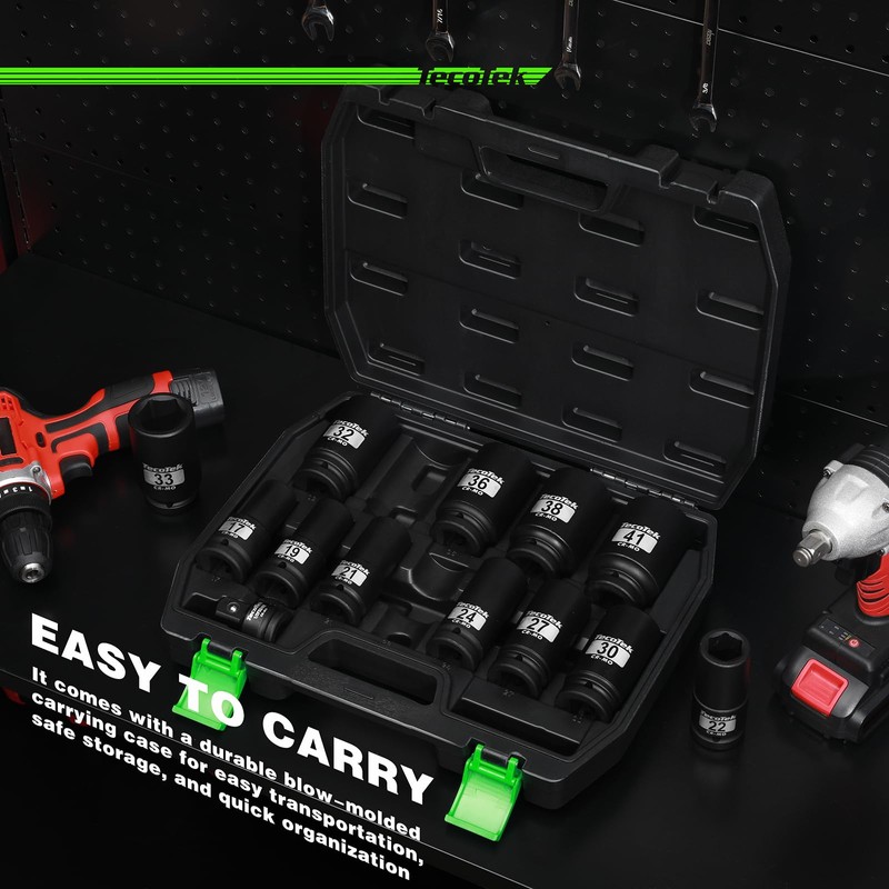 TecoTek 3/4" Drive Deep 6-Point Impact Socket Set, 13-Piece Jumbo