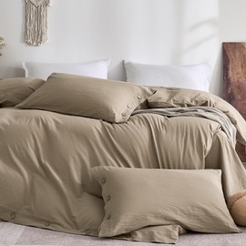 JELLYMONI 100% Washed Cotton Pillowcases, Standard, Button Closure
