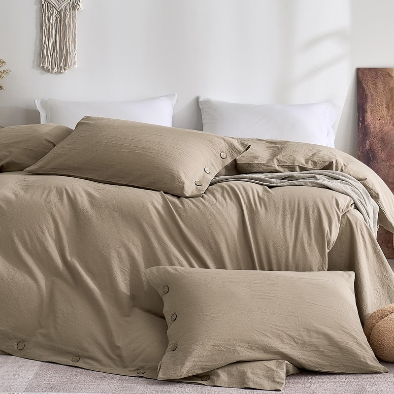 JELLYMONI 100% Washed Cotton Pillowcases, Standard, Button Closure