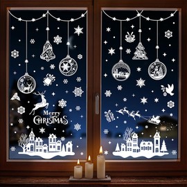 Christmas Window Clings for Glass Windows,9 Sheets Large Xmas Stickers Decals,Christmas Reindeer Hanging Ball Bell Window Sticker,Xmas Holiday Decals for Party Home Winter Indoor Decor