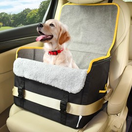JESPET & GOOPAWS Dog Car Seat, Portable Dog Car Travel Bed with Clip-On Safety Leash, Briefcase Shape Waterproof Dog Booster Car Seat, Suitable for Pets Up to 25lbs