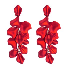 Rbenxia 1 Pair of Red Long Acrylic Rose Petal Dangle Earrings Rose Flower Earrings Drop Statement Layered Floral Petal Earrings for Women