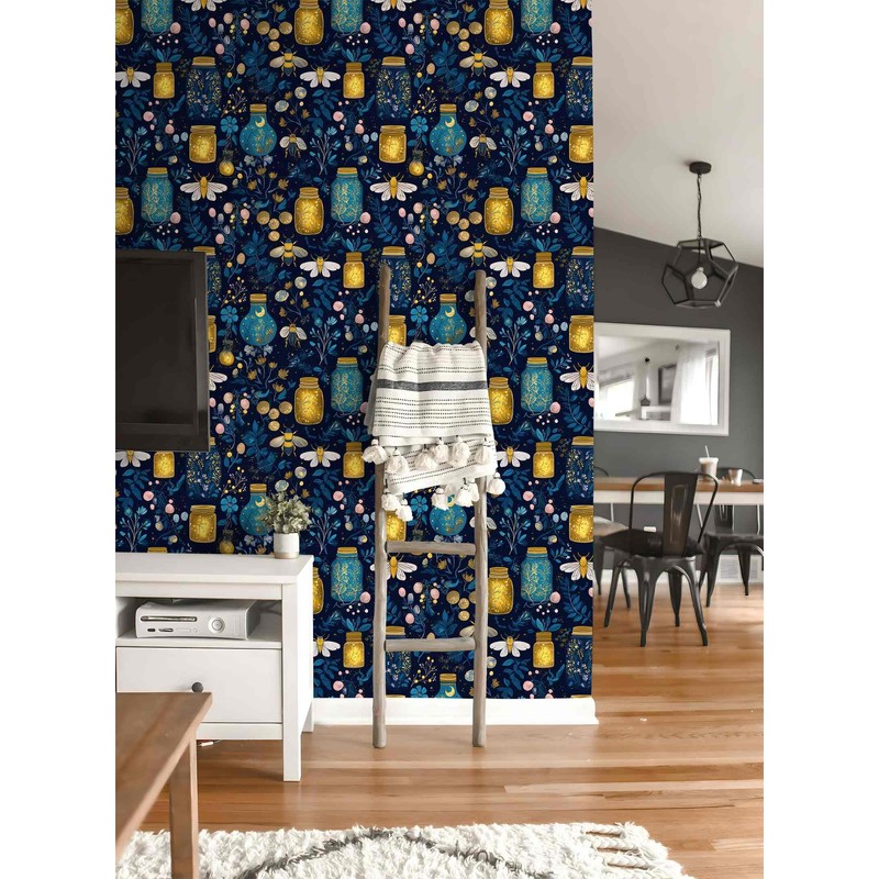 SuxiGlo Firefly Night Botanical Wallpaper Peel and Stick Wallpaper