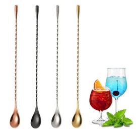 4 Pcs Bar Spoons, BetterJonny 12 Inches Cocktail Spoon Mixing Spoon Stainless Steel Spiral Long Handle Cocktail Stirrers Spoons for Cocktail, Tall Cups & Pitchers