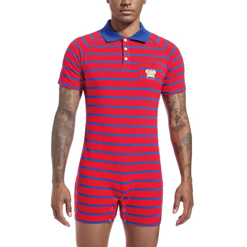 Landofgenie Onesie Pyjamas Men's Short Sleeve Cotton Romper One Piece