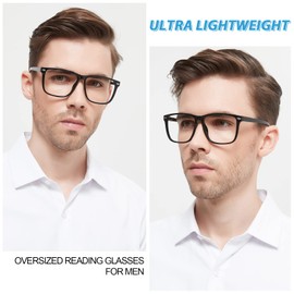 OCCI CHIARI 2.5 Reading Glasses Men Big Frame Square Readers 1.0 1.25 1.5 1.75 2.0 2.25 2.5 2.75 3.0 3.5 (Black, 2.50)