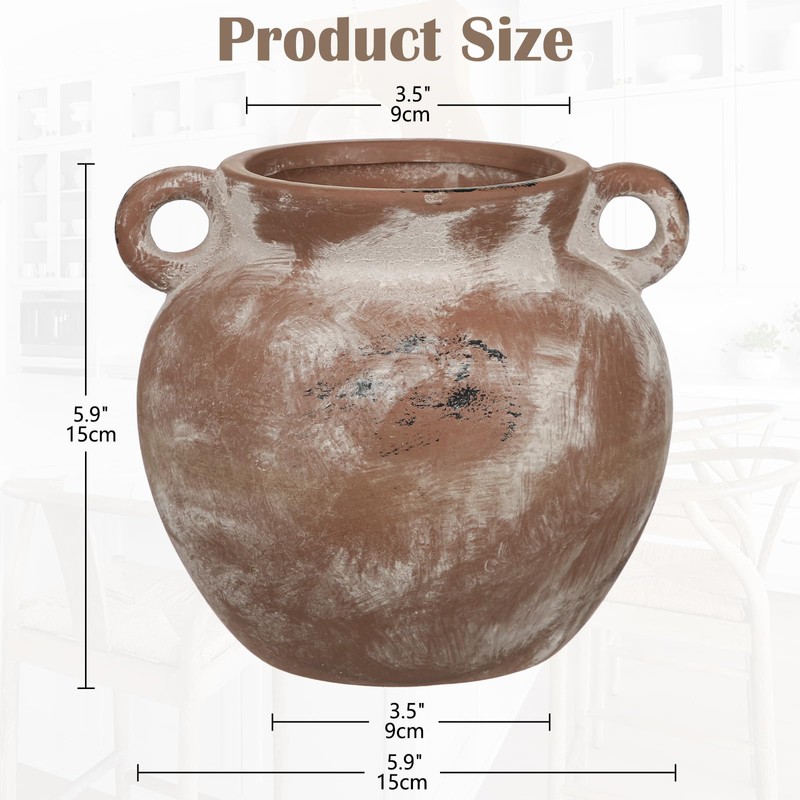 Ceramic Rustic Vase for Home Decor 6 Inch Round Pottery