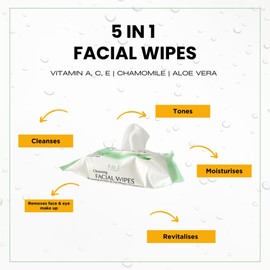 RealCare Facial Cleasing Wipes | 5 In 1 Cleansing | Vitamin A, C, E | Alcohol Free | Perfect for Makeup Removes Face & Eye | Triple Pack | 3 x 25 Pack