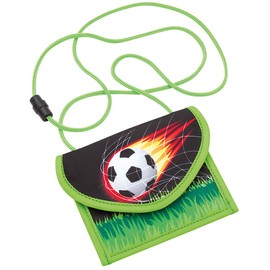Wedo 2413001 Football Neck Pouch, Made of Polyester, Safety Cord, Coin Compartment with Zip, Transparent Compartment, Key Ring, Velcro Fastening, 14 x 10.8 x 0.7 cm, Multi-Coloured