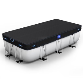 Holiwei 12x18 Ft Rectangular Pool Cover with Reflective Strips for Above Ground Pool, 420D Swimming Pool Cover for Rectangular or Oval Frame Pools, Solar Cover with Drawstring and Ground Nails