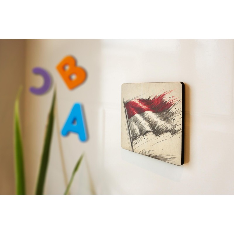 Wooden Fridge Magnet with Abstract Flag Design, Vintage Style Artwork