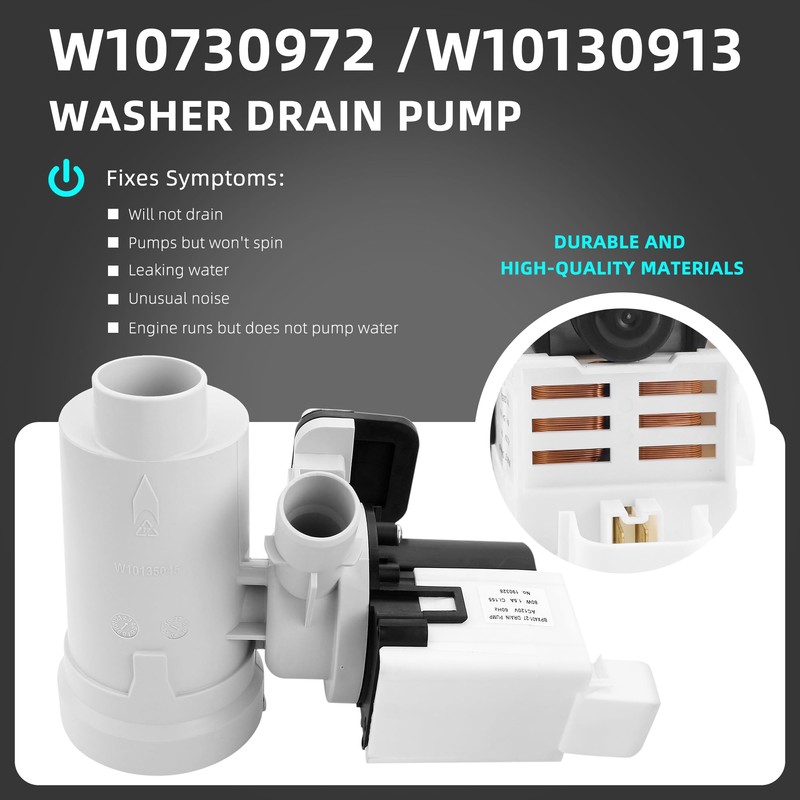 wpw10730972 W10130913 Washer Drain Pump Assembly Compatible with kenmore he2