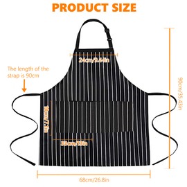 Makoto Nobu 2 Pcs Unisex Adjustable Aprons, Apron with 2 Pockets Cooking Kitchen Chef, Professional Cooking Kitchen Chef Women Men for Home Kitchen, Restaurant, Baking Gardening BBQ(Black Strips)