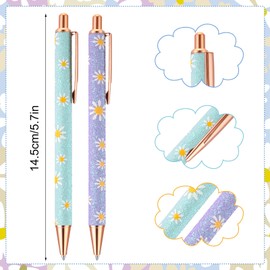 FRIUSATE 10Pcs Bling Metal Pens,Bling Glitter Metal Ballpoint Pens 1.0mm Ballpoint Pens Black Ink Click Retractable Ball Point Pens for Men,Women,School,Office,Home, Drawing(Daisy Print)