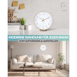 LATENO - Wall Clock for Standing or Hanging - Wall Clock 30 cm - Classic and Modern - Wall Clock without Ticking Noises - Wall Clock Living Room - Wall Clock Children's Room - Wall Clock Colourful -