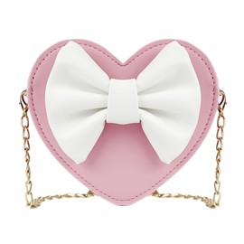 Milya DE Cute Girls PU Leather Shoulder Bag Heart Shaped Bow Princess Mini Bags Kids Cross Body Handbag Shoulder Bag, pink