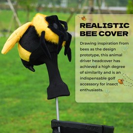 Bee Funny Driver Headcover, Plush Golf Club Covers, Long Sock Protect, Animal Driver Headcover with Soft Lining, Realistic Design, Gift for Family and Friends
