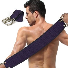 Exfoliating Back Scrubber for Shower, 37 Inches Back Washer with Handles, Soft Shower Bath Scrub, Double-Side Use Exfoliate Washcloth Bath Tool to Scrub Your Body Deeply (Dark Purple)