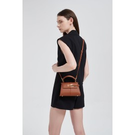 Women's Mini Top-handle Purse - Cute Vegan Leather Vintage Top Handle Bag with Adjustable Strap, Small Fashion Commuter Crossbody Handbag BROWN, Small