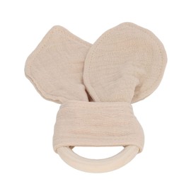 Baby Teether Wooden Toys, Baby Wood Teether Ears Cotton Gauze Hand Grip Training Baby Wooden Bite Teethers Baby & Toddler Toys (Khaki)