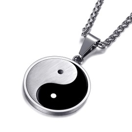 MOO&LEE Mens Pendant Necklace Small Yin Yang Taichi Pendant with 24 Inches Stainless Steel Link Chain