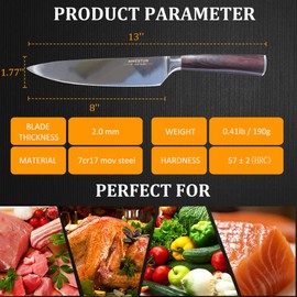 NWESTUN Chef Knife, Premium 8 inch Chefs Knife Hand with Gift Box & Pocket Knife Sharpener High Carbon Steel Meat Cleaver Knife Multipurpose Chef Knives for Home, Outdoor, Camping, BBQ
