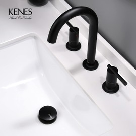 KENES Universal Pop-Up Drain Fitting for Washbasin/Sink, Sink Plug Pop Up Matt Black Valve with Overflow