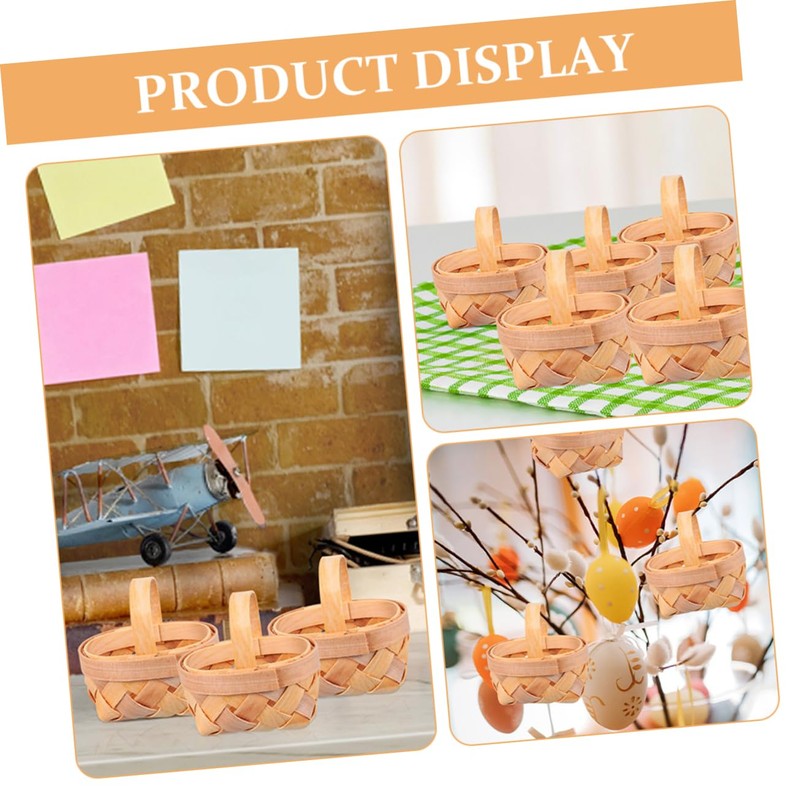 Levemolo 5pcs Handwoven Miniature Wooden Baskets Adorable Candy Holders for